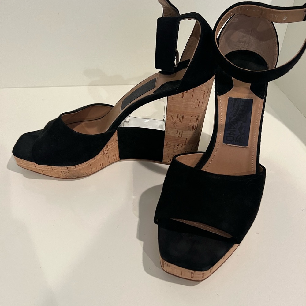 Salvador Ferragamo Italian Black Wedges- Approx 4.5in wedge- Exllt condition
